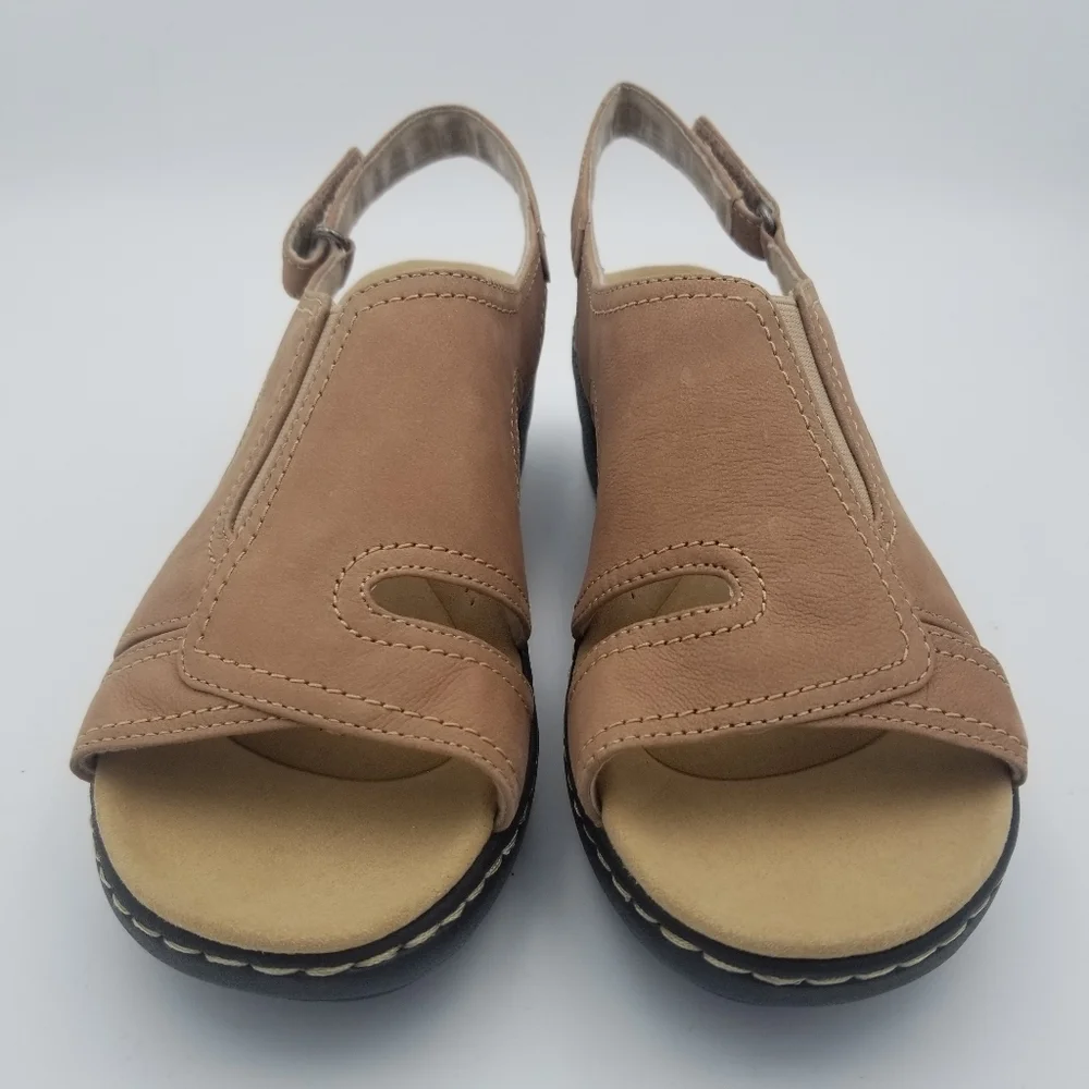 Clarks Brown Nubuck Slingback Wedge Sandal - Picture 3 of 14